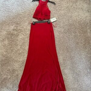 Windsor Red Two-Piece Halter Prom Dress